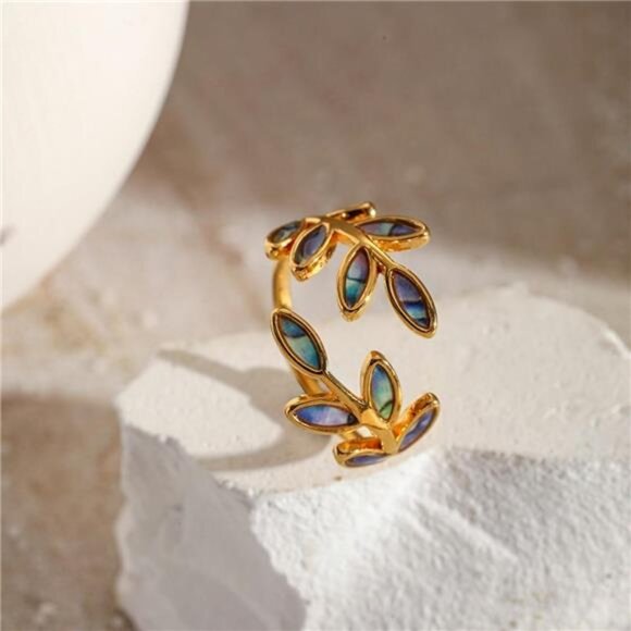 18K Gold-Plated Resin Leaf Bypass Ring - Picture 5 of 6